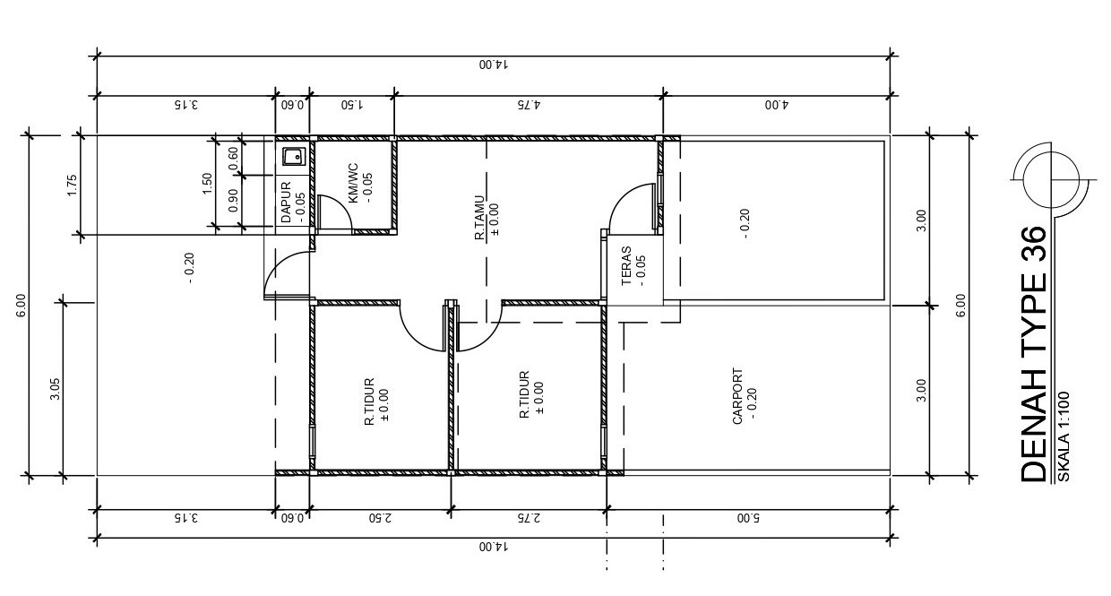 Denah Kerja Rumah Type 36 Ukuran 6x14